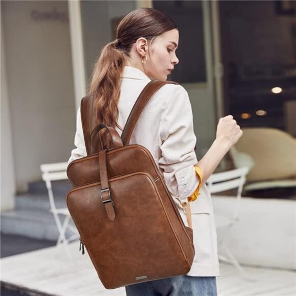 CLUCI Leather Backpack for Women, 15.6 inch Laptop Bag, Large Genuine Work main image 7